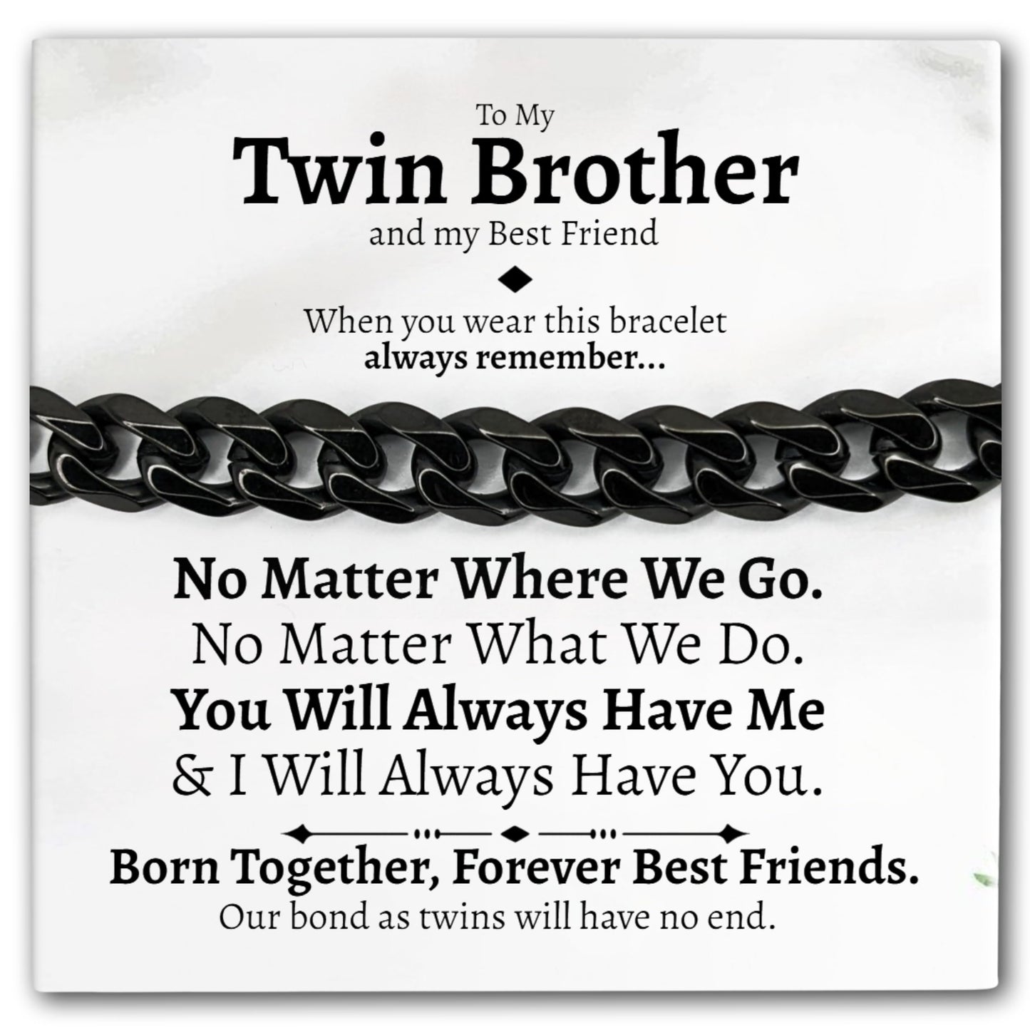 Love You This Much To My Twin Brother 316L Surgical Steel 5mm Cuban Bracelet | Meaningful Gifts for Your Twin Brother | Twin Bro Gifts (Titan Black)