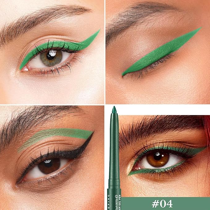 Green Eyeliner Waterproof Green Glitter Eyeliner Pencil Long Lasting Smudge-proof green gel eyeliner for women Hypoallergenic (04#)