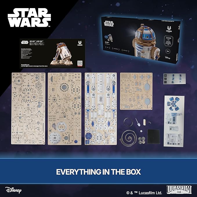 UGEARS Star Wars ™ R2-D2 ™ Wooden 3D Puzzles for Adults - Wooden Model Kits for Adults, Hobby Gifts for Men and Women, Mechanical Wood Puzzles Adult, Building Kits, 3D Puzzle