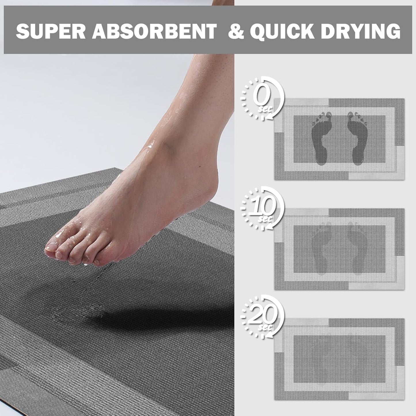 Extra Long Non Slip Bathroom Runner Bath Mat, Rubber Backing Ultra Thin Bath Rug Fit Under Door Quick Dry Super Absorbent Washable Shower Mat for Bathroom Floor Bathtub Sink, Grey 24"x70"