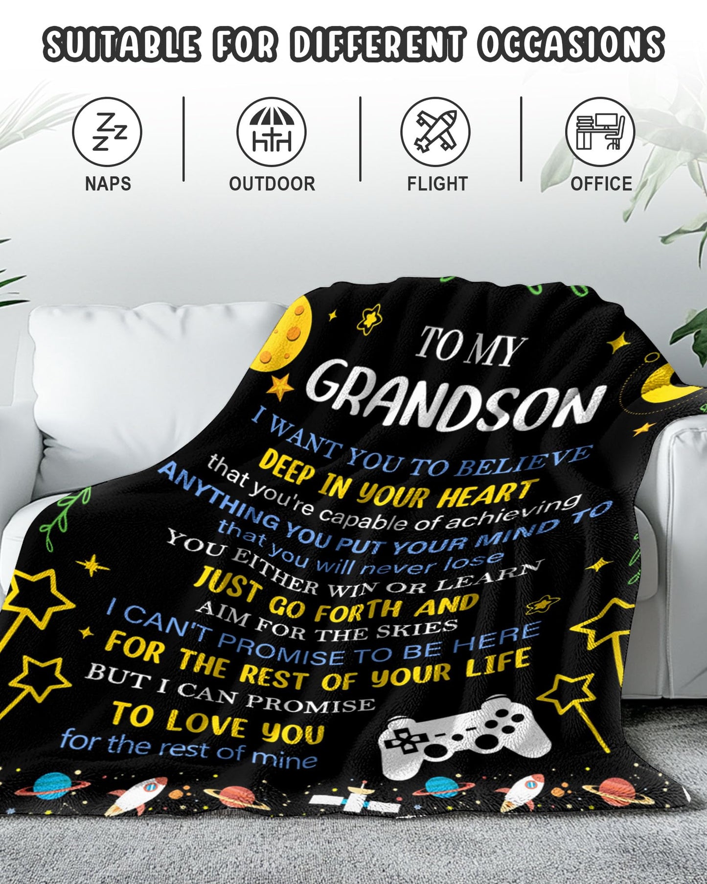 Grandson Gifts from Grandma & Grandparents, Happy Birthday Gift for Grandsons, Graduation Gifts for Grandson, to My Grandsons Blanket 50" X 60"