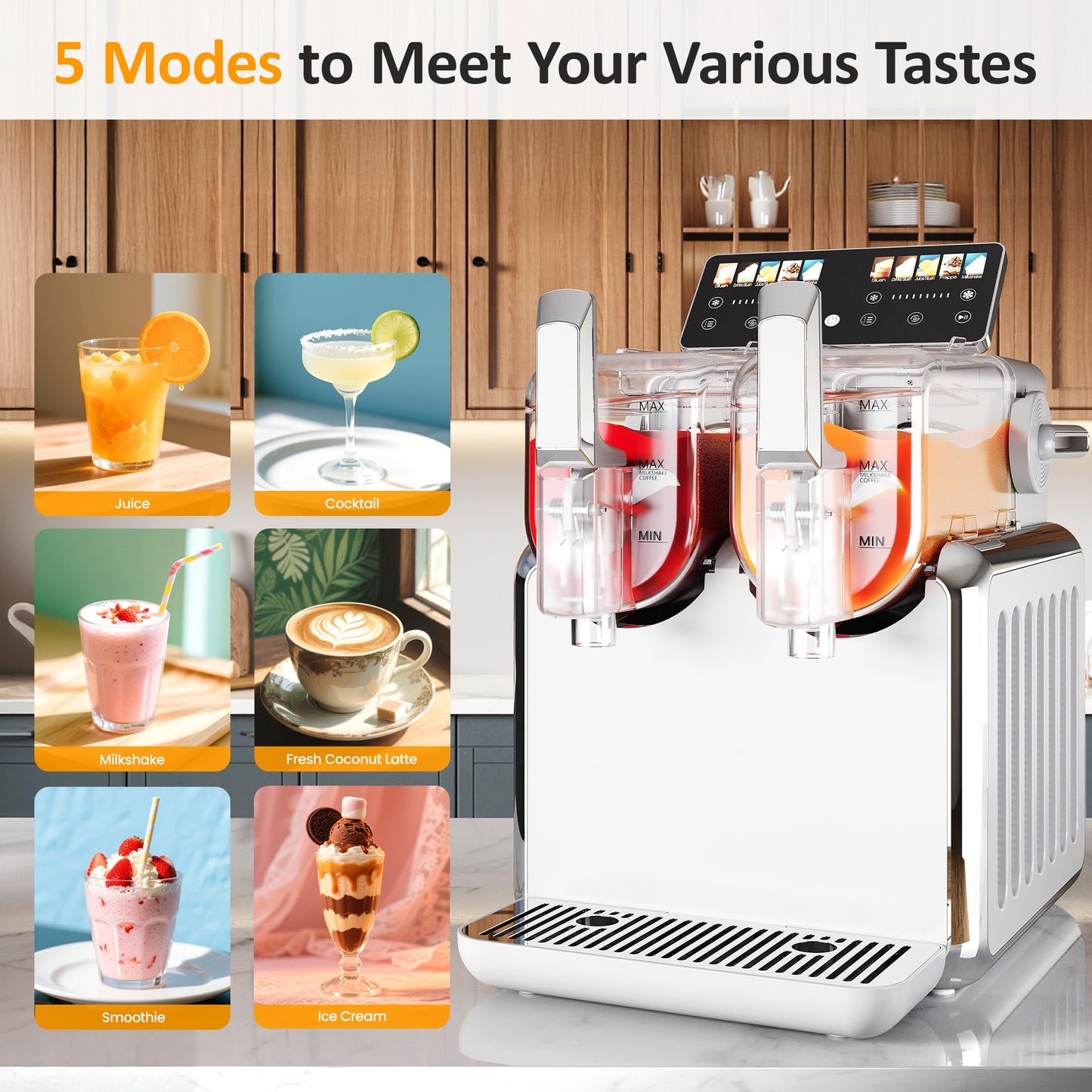 Dual-Tank Slush Machine for Home: 169oz Frozen Drink Maker with Rapid Chill Technology, Self-Cleaning System & 5 Drink Modes, Keeps Drinks Frozen up to 12 Hours, ETL Certified, White