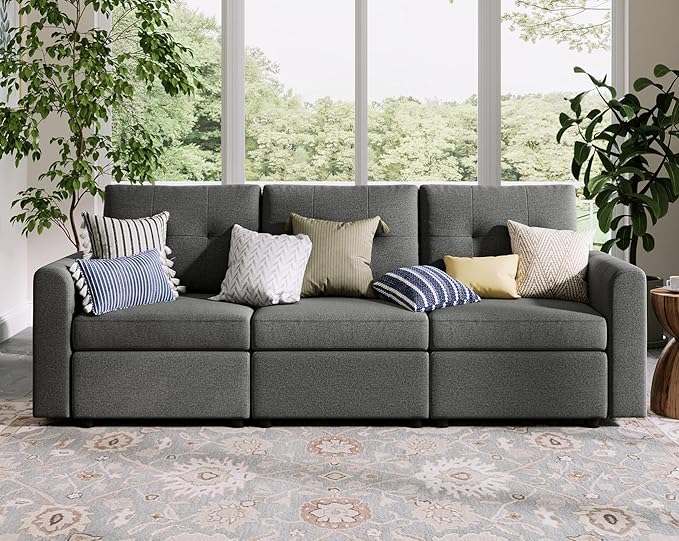 LINSY HOME Modular Sectional Sofa Oversized, Removable Cover Living Room Couches with Storage Deep Seat & Ottoman Chaise L/U Shaped Sofa Modern Couch (Dark Grey, 3 Seats)