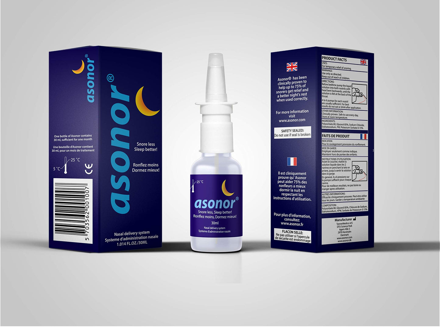 Asonor Snoring Nasal Spray - Fast Snore Stopper Drops for Better Sleep, Natural Breathing Relief - Helps Open The Throat & Air Passage While Sleeping - No Pain, Natural Anti Snoring Solution - 30ml
