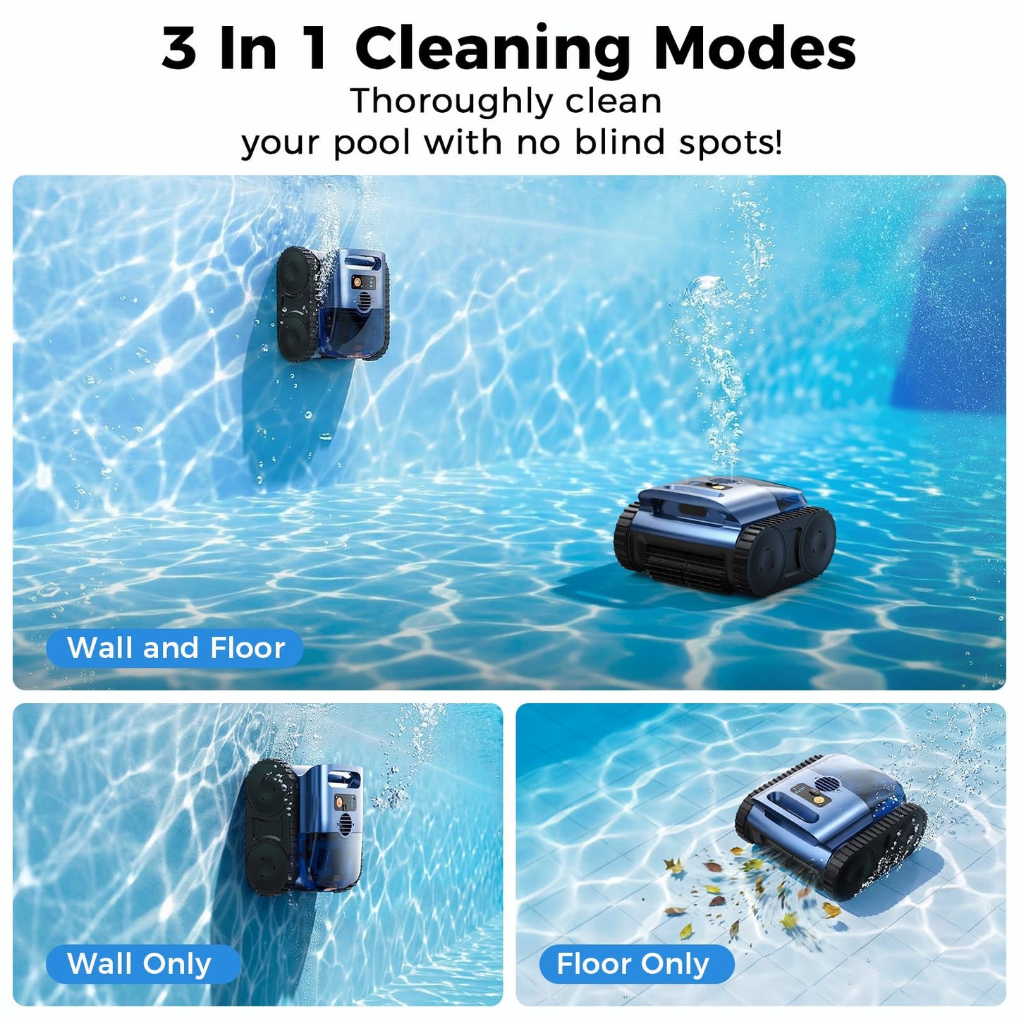 Robotic Pool Cleaner,Cordless Pool Vacuum for Inground Pools,Automatic Pool Cleaner Robot for Pool Floors,Drain Cleaning,Walls,Waterline,2150 Sq.ft,180min Runtime,3H Fast Charging Robot for Spa Pool