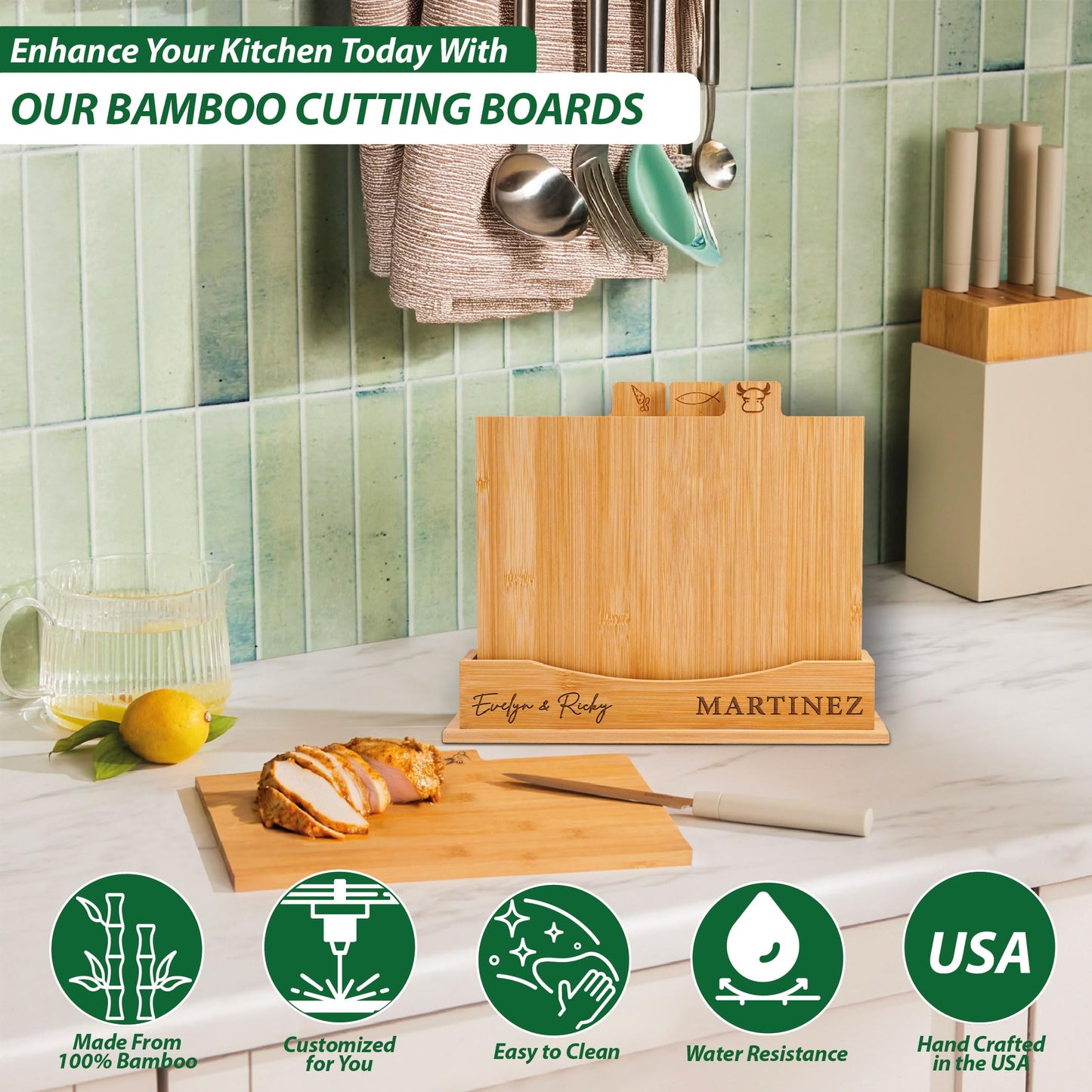 4-Piece Custom Wooden Chopping Boards for Kitchen, Wedding Gift for Couple 2025, Personalized Cutting Board Set with Holder, Gifts for Anniversary, Christmas, Housewarming, New Home, Engagement