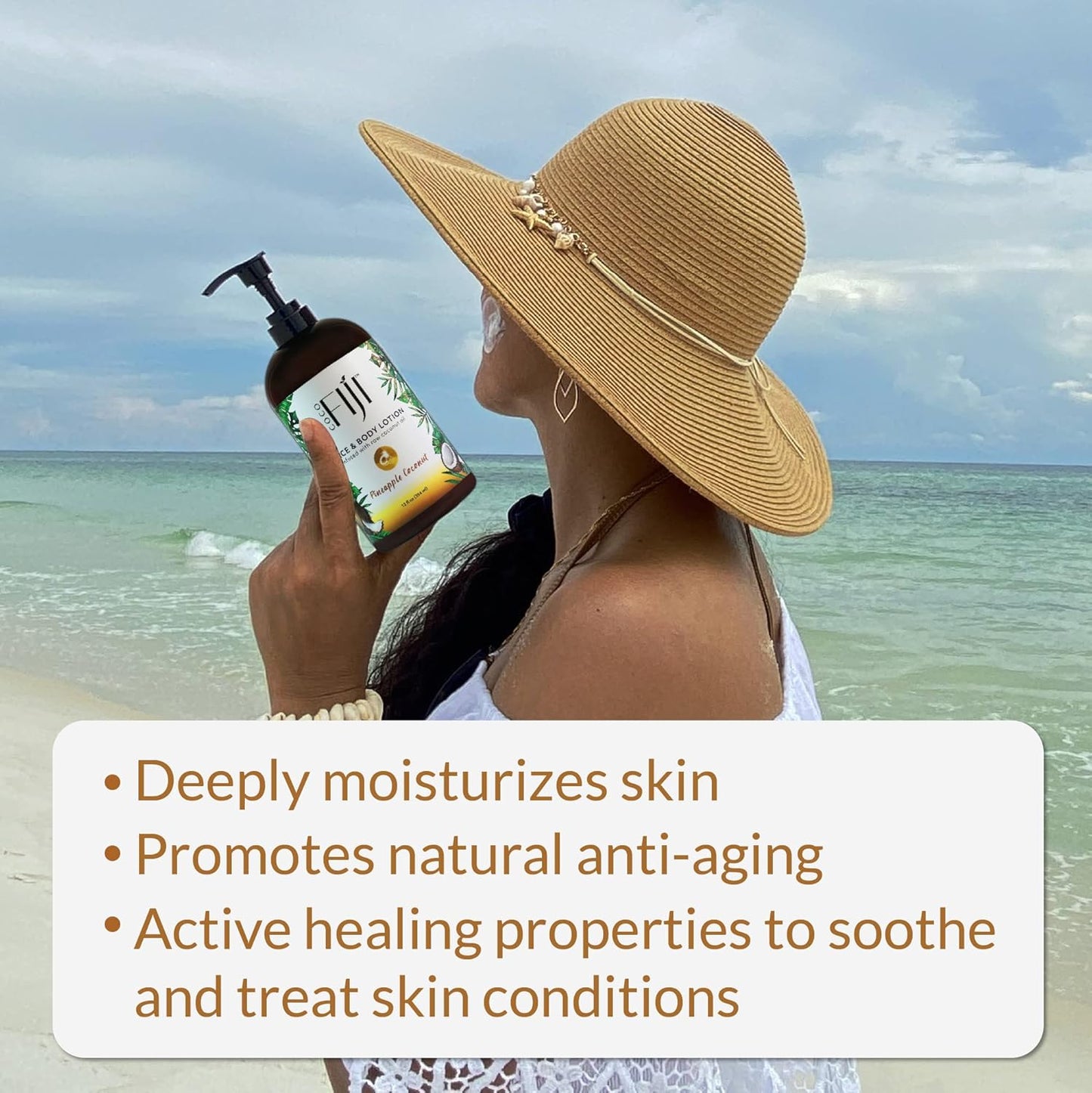 Coco Fiji Face & Body Lotion Infused With Coconut Oil | Lotion for Dry Skin | Moisturizer Face Cream & Massage Lotion for Women & Men | Pineapple Coconut 12 oz, Pack of 1