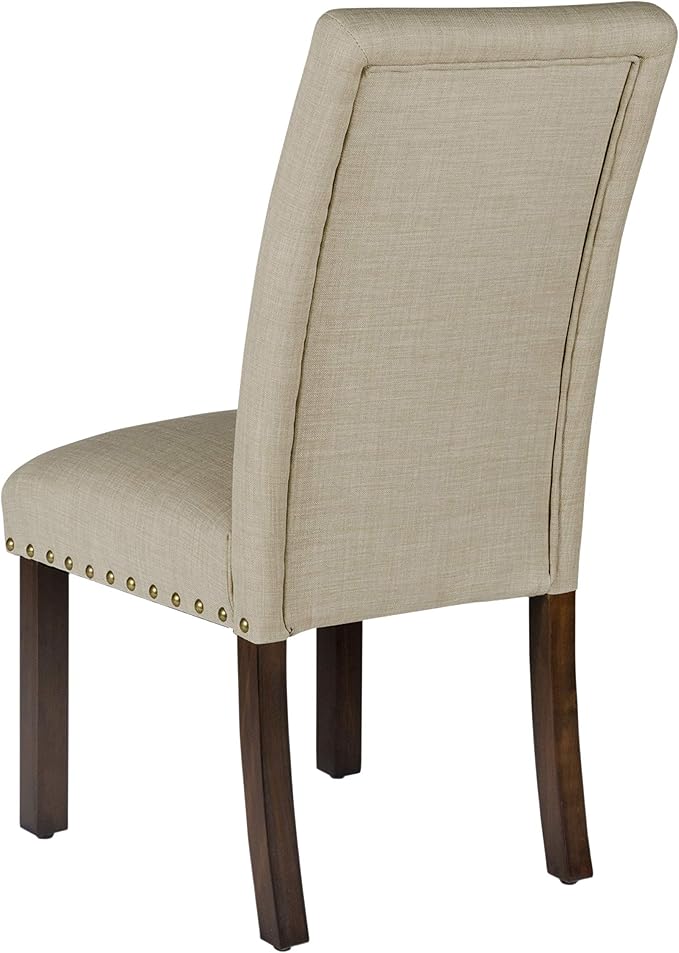 Homepop Home Decor | Classic Upholstered Parsons Dining Chairs | Set of 2 Accent Dining Chairs with Nailhead Trim, Natural Linen