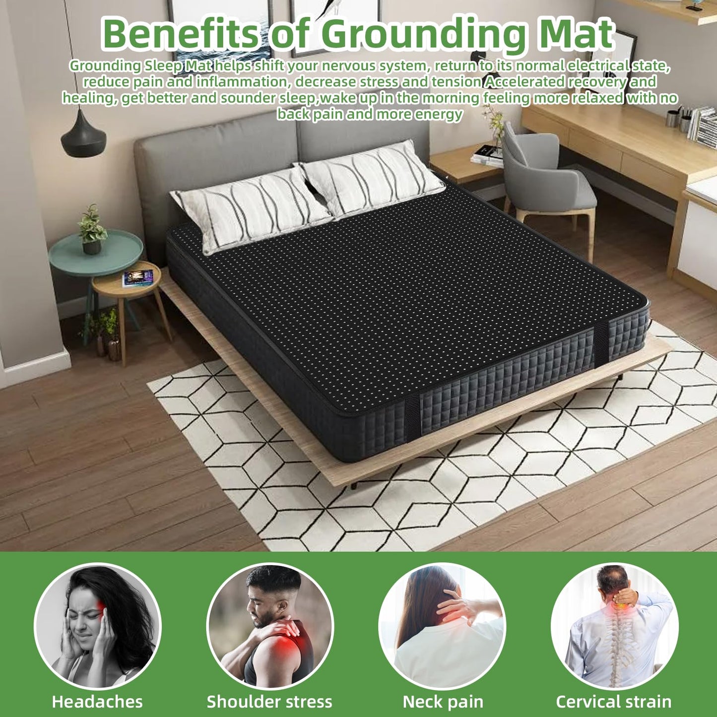 CAIGAEUO Grounding Mat, Grounding Mat for Bed with Grounding Cord, Soft PU Leather Grounding Sleep Mat, Grounding Mat for Better Sleep, Pain and Stress Relief (54x78inch)