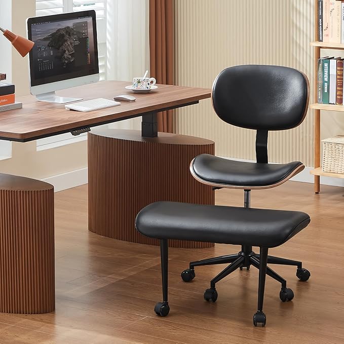 Bestier Cross Legged Office Chair with Wider Bentwood Back Support, Ergonomic Meditation Office Chair for Adults up to 300 lbs, 360° Swivel Adjustable Height for Multi Position Black