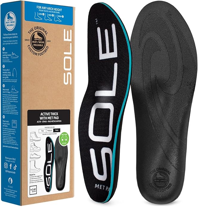 SOLE Active Thick Insoles - Custom Moldable Orthotic Support for Any Arch Type, Plantar Fasciitis Relief - Multiple Sizes