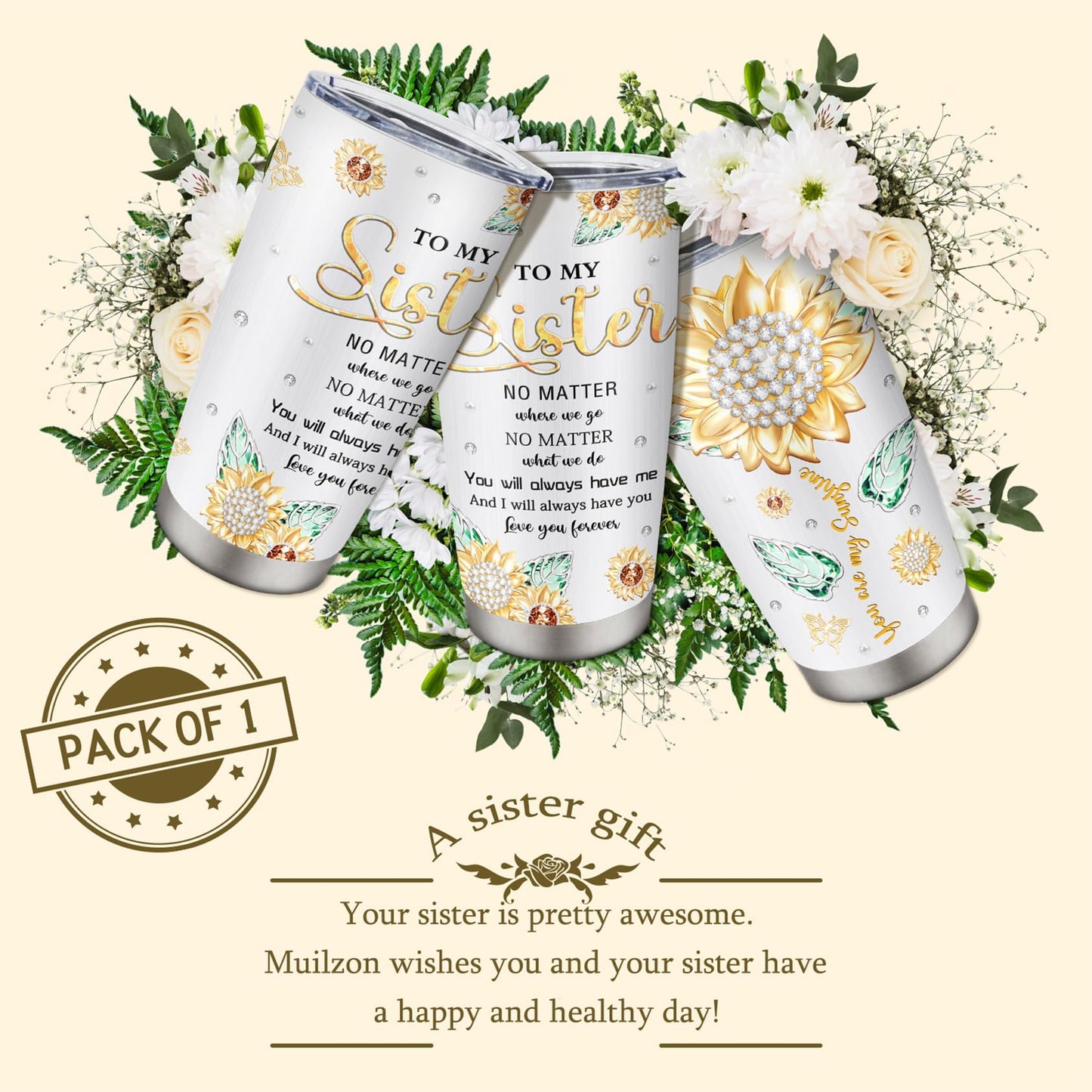 Muilzon Best Big/Little Sister Gifts from Sisters Tumblers 20oz - Cool/Funny Gifts for Sister from Brother Coffee Mug - Christmas Mothers Day Birthday Gift Ideas for Sis Cup