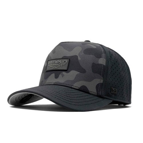 melin Odysea Brick Hydro, Black Camo Midnight, Performance Snapback Hat, Water-Resistant Baseball Cap for Men & Women, Medium-Large
