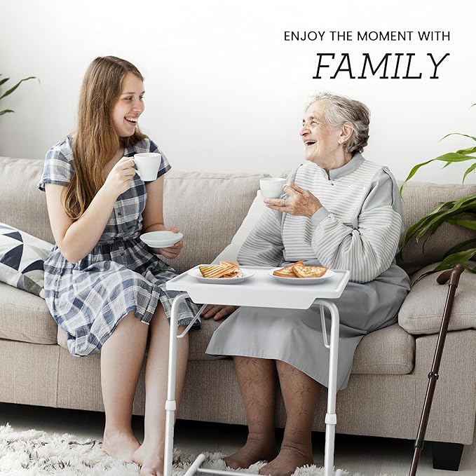 Our Modern Space Adjustable TV Tray Table - 6 Height & 3 Tilt Angle Settings | Multifunctional Foldable Tray Table for Eating Laptop Dinner or Bed Use | Easy to Assemble & Store | Portable Desk