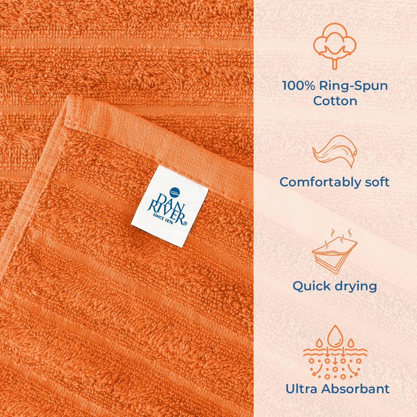 DAN RIVER Pack of 2 Bath Sheet 35x70 Inches, Soft Ribbed Fluffy Bath Sheets Towels for Adults, Quick Dry Shower Towels - Orange