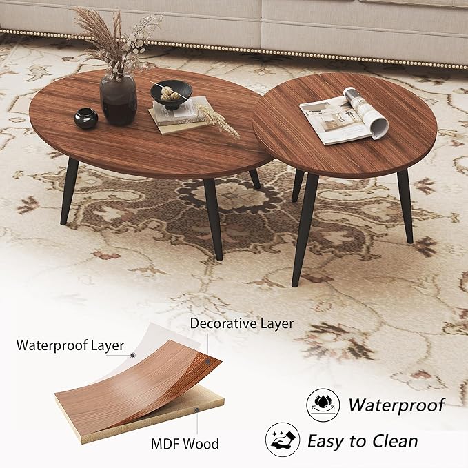 Rukulin Set of 2 Coffee Table,Nesting Side Table, Living Room Sofa End Table