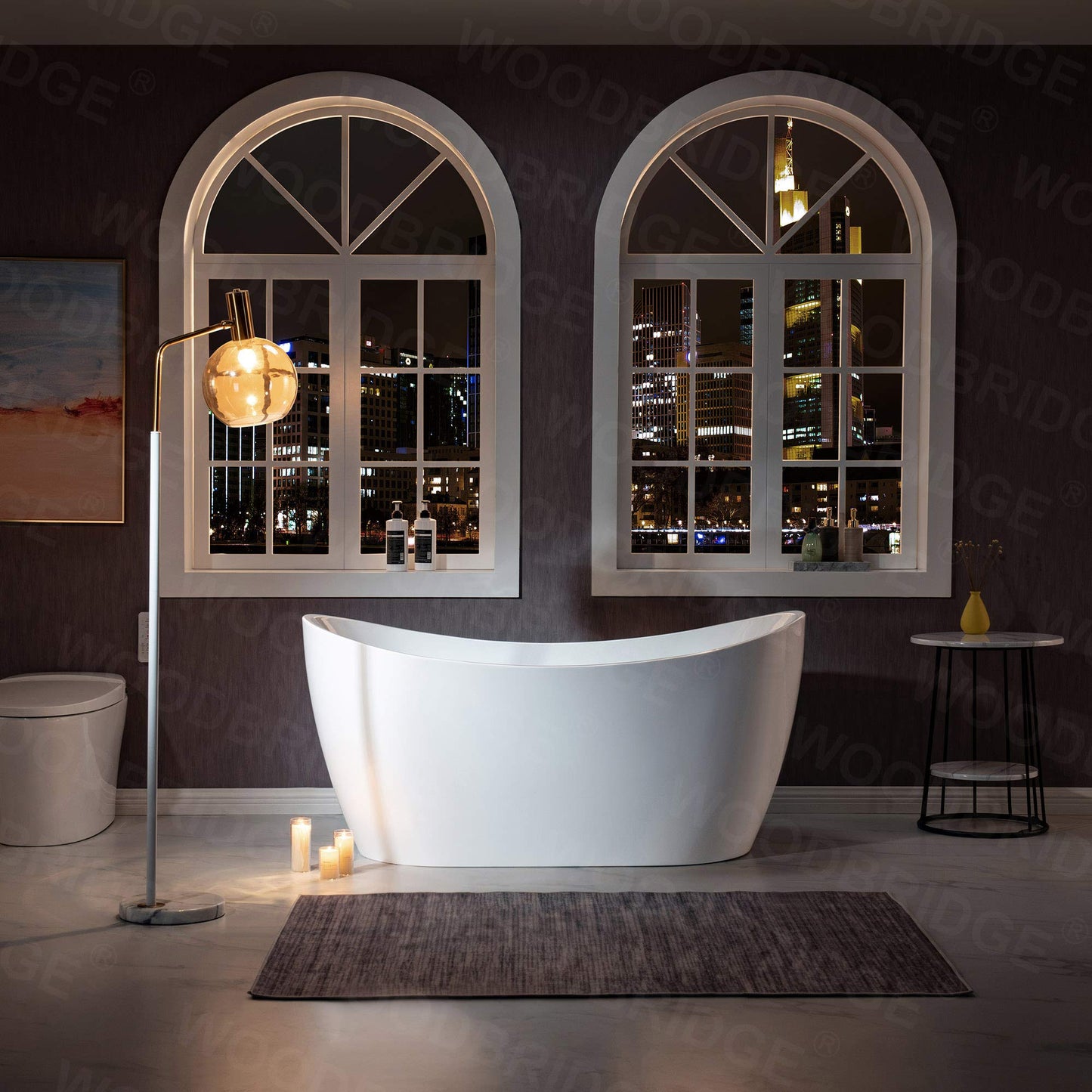 WOODBRIDGE 59"Freestanding White Acylic Soaking Bathtub with Brushed Gold Drain and Overflow,BTA1516 -BG-Drain &O