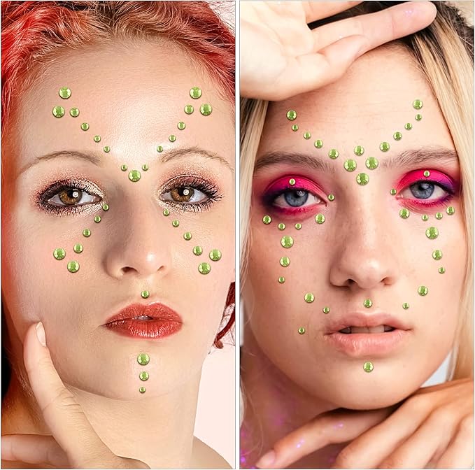 591pcs Face Gems Hair Gems Pearls, Self-Adhesive Face Jewels Eye Rhinestones 3/4/5/6/8 mm Face Gem Stick on, Halloween Makeup Gems Rave Accessories for Face Eyes Body Makeup (08.Light Yellow)