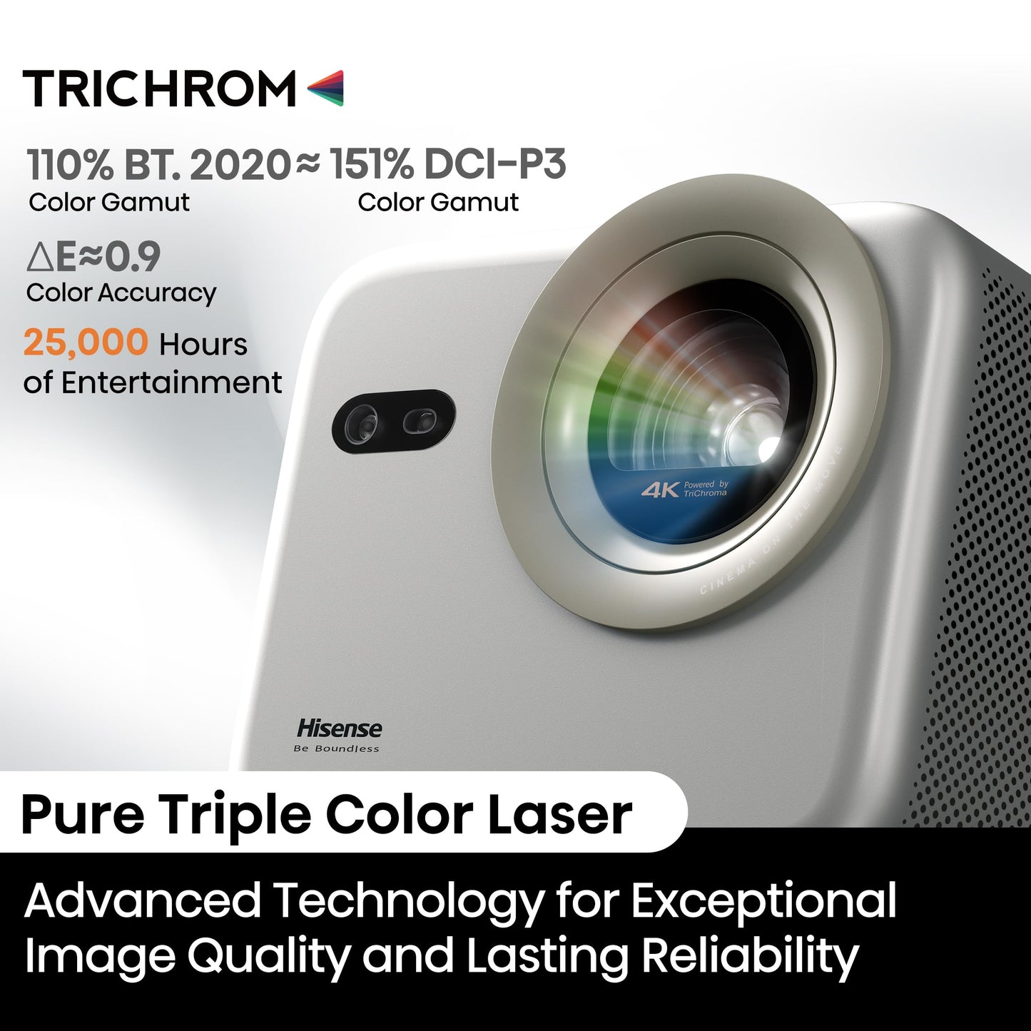 Hisense M2 Pro, Triple Laser Smart Portable Lifestyle Projector, 4K UHD, 65” – 200”, 1,300 Lumens, Dolby Vision,Optical Zoom, Intelligent Screen Adjustments, Vidaa OS, Netflix Included (2025 Model)