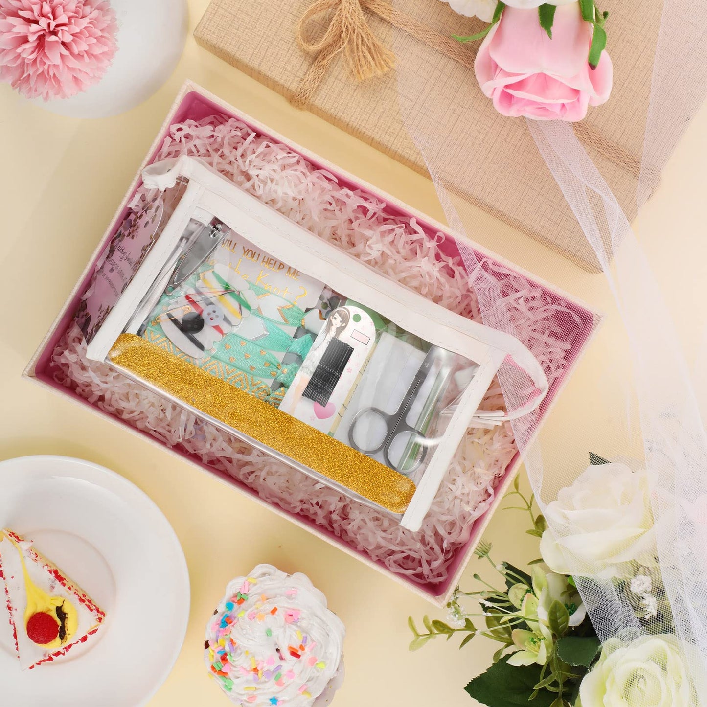 132 Pieces Wedding Survival Kit Bridal Mini Emergency Kit Bridal Party Proposal Gifts for Women with Makeup Bags Floral Wedding