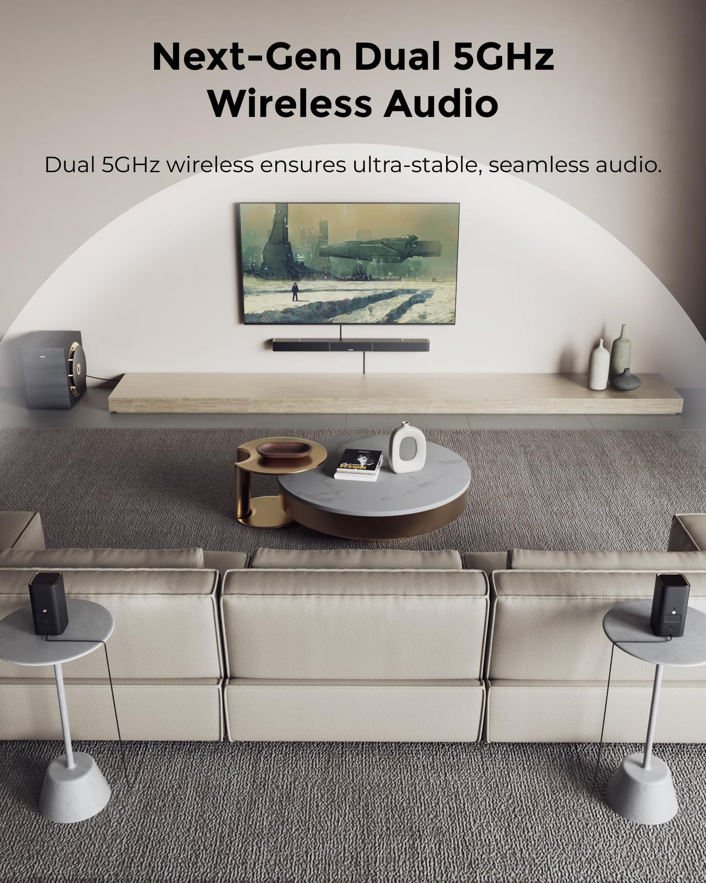 ULTIMEA Skywave X70 7.1.4ch Professional Wireless Surround Sound System for TV w/Dolby Atmos, 980W Sound Bar with 10" Wireless Subwoofer, 20Hz Low Frequency, GaN Amplifier, 4K HDR Pass-Through