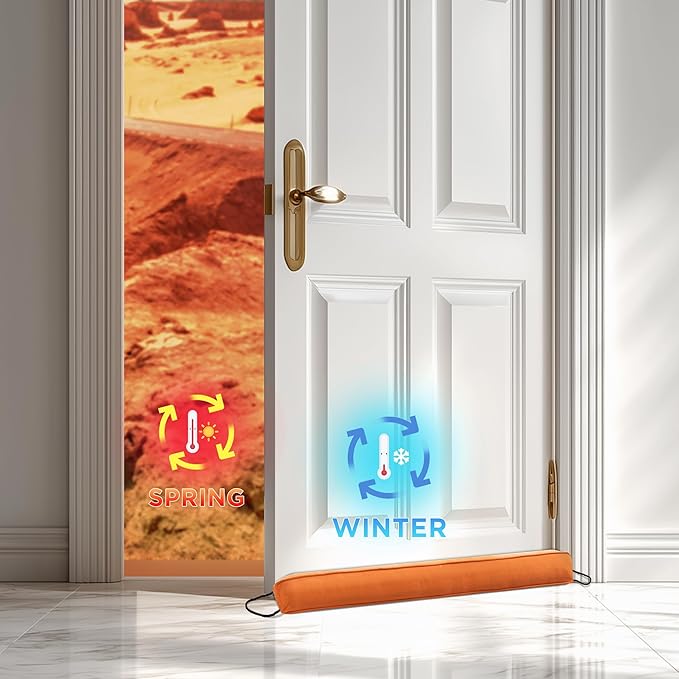Sunolga Door Draft Stopper Blocks Hot and Cold Air with Removable Washable Cover for Bottom of Door, All-Season Seal for Noise, Light, Dust, Door Sweep for Gaps Up to 3", Home Essentials, 38", Orange