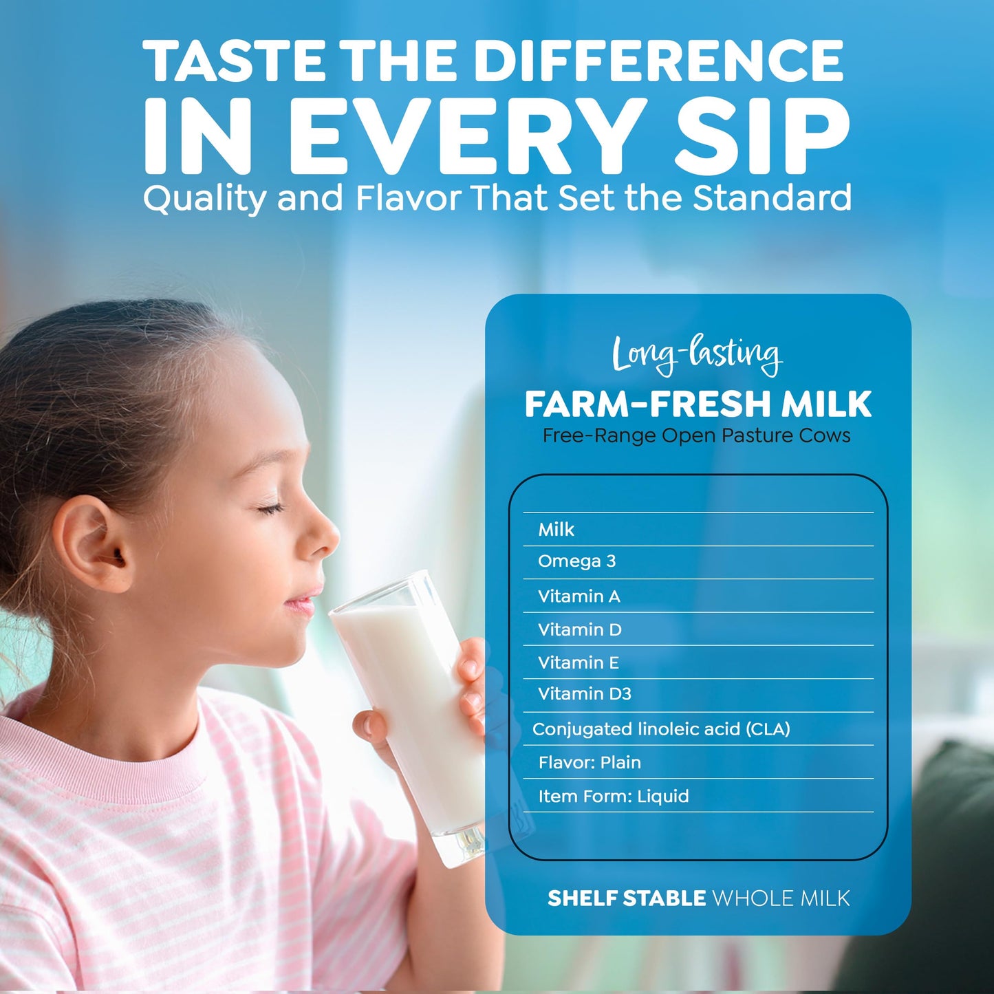 Blue Valley Shelf Stable Whole Milk Boxes with Vitamin D - no refrigeration needed 8 oz Singles (24 Pack) kosher Cholov Yisroel, UHT Pasteurized Tetra Pak Carton.