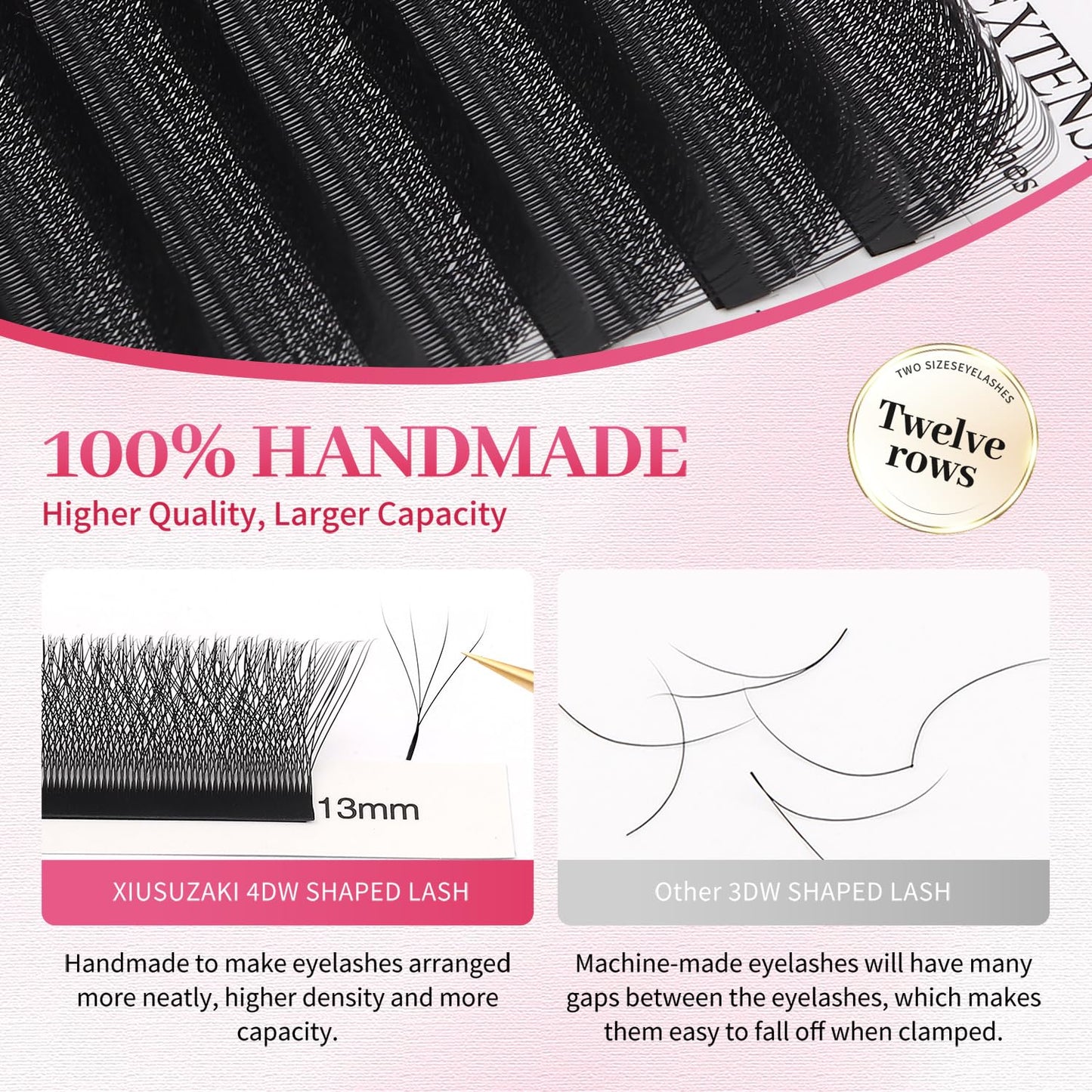 W Lash Extensions Supplies 4D Eyelash Extensions W Shape 0.07mm Thickness D Curl 15mm Premade Fans Easy Fan Lashes Volume Matte Black 12 Rows Crisscross Eye Lashes(W-4D-0.07-D,15mm)