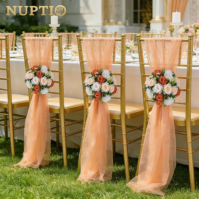 NUPTIO Terracotta Flower Ball Centerpieces: 10 Pcs Artificial Rose Kissing Balls for Wedding Party Tables - Faux Silk Floral Arrangements for Fall Home Thanksgiving Event Dining Decorations