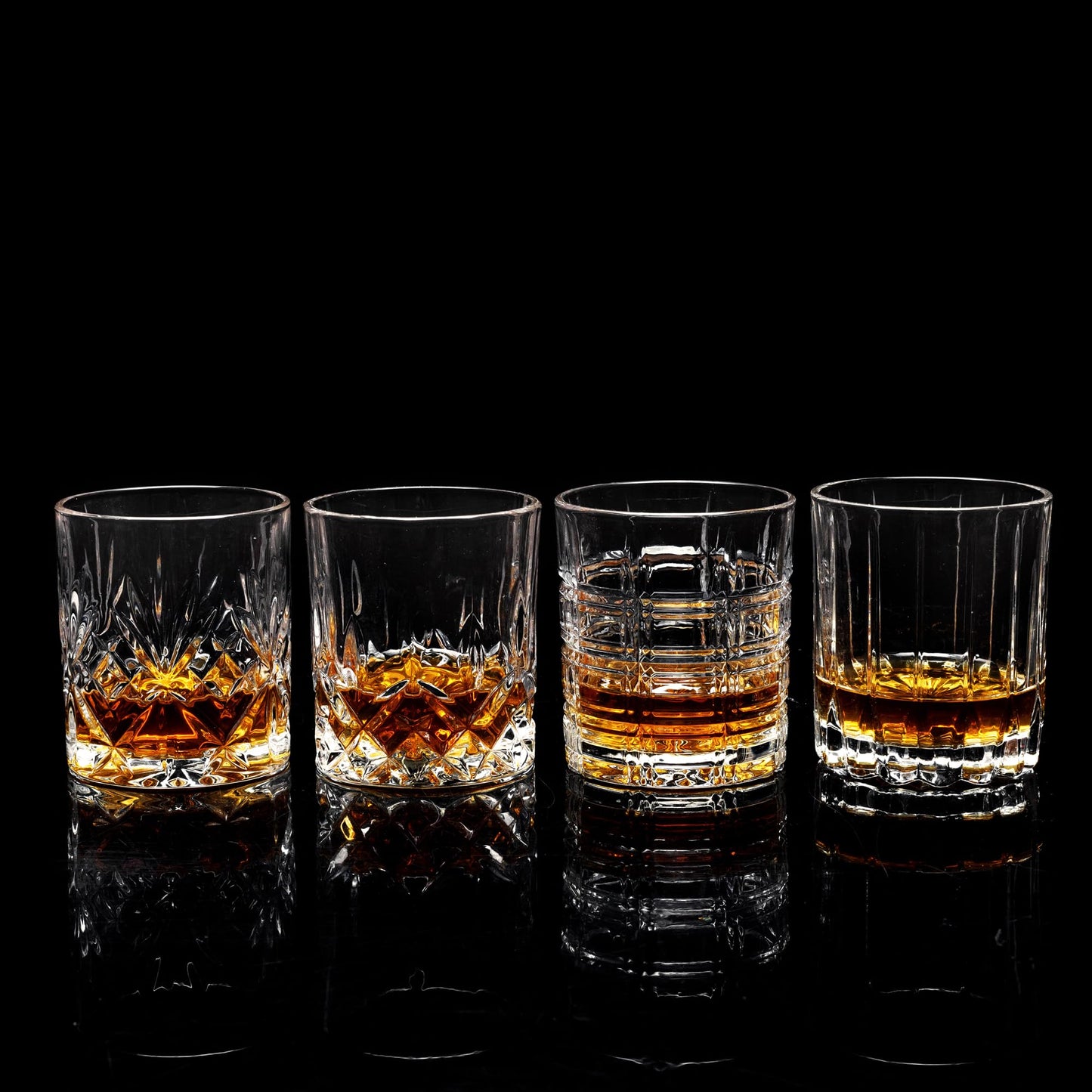 KANARS Whiskey Glasses Set of 4 - Multi Style Crystal Liquor Glasses 10 oz - Rocks Glass Barware For Scotch, Bourbon, Rum and Cocktail, Whisky Gifts for Men