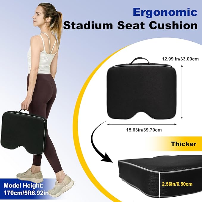 FASTMOMENT 2 Pcs Stadium Seat Cushions - Outdoor Seat Cushions for Bleachers Fashion & Portable Stadium Cushions with Decorative Strips Water-Repellent Stadium Seats for Outdoor Sports Events (Black)