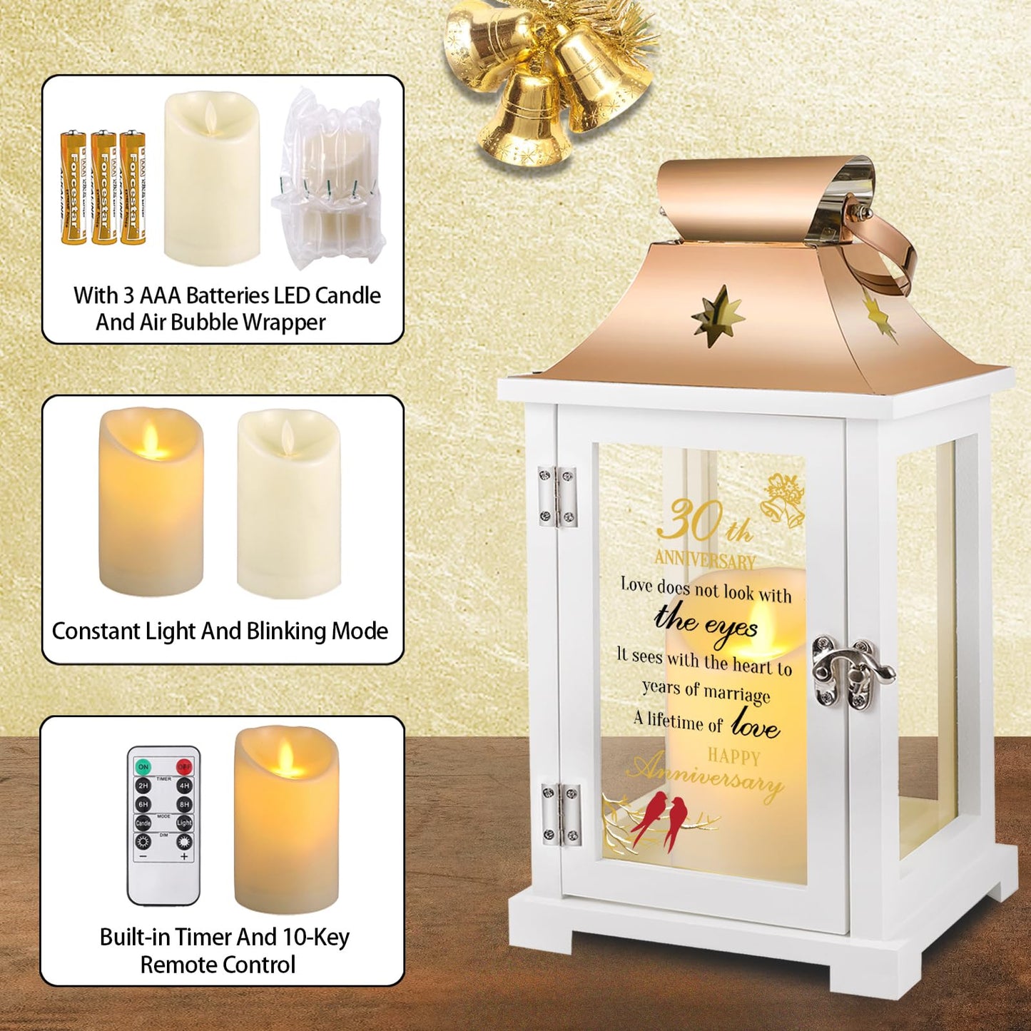 liantudy 30th Wedding Anniversary Lantern,30th Anniversary Wedding Gifts for Couple Parents Husband Wife，30 Year Pearl for Her Him,Unique 30th Anniversary Wedding Gift Ideas LOVE..
