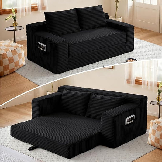 73" Convertible Sofa Bed, 2 in 1 Folding Couch Bed, Boneless Couch in a Box, Cloud Loveseat Sleeper, Fold Out Comfy Floor Futon Sofa with 2 Pillows for Living Room Bedroom, No Assembly (Black, 73")