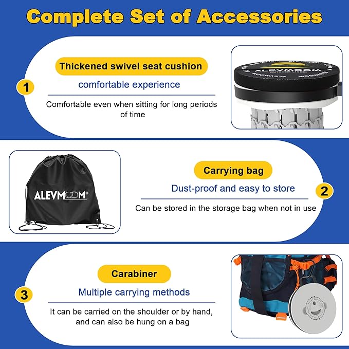 ALEVMOOM Upgraded 18.1" XL Collapsible Stool with Cushion, Portable Folding Stools for Adults Capacity 800lbs, Lightweight Telescoping Stool for Camping Travel Fishing Hiking