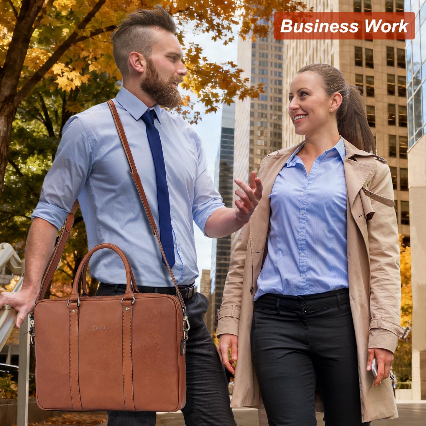 Banuce Premium Italian Full Grain Leather Briefcase for Men Fits 14 Inch Laptop for Business Travel Office Work with Detachable and Adjustable Shoulder Strap Brown