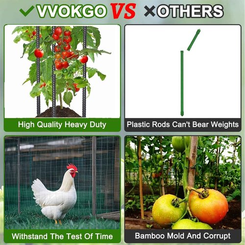 VVOKGO Rebar Stakes 48 Inch 16-Pack Concrete Form Stakes Heavy Duty Straight Ground Anchors, 3/8" Diameter Metal Steel Spikes with Chisel Point End for Plant Support, Garden Border,Landscape Edging