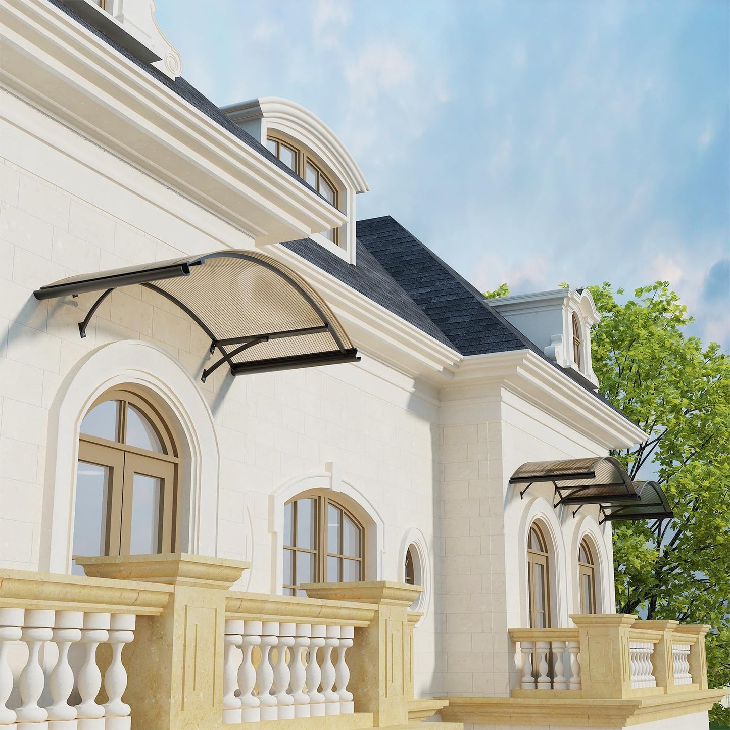 Awning for Door Entrance, 36x63 Inch Round Arch Door Awning Canopy with Aluminum Brackets & Polycarbonate Cover, UV, Rain & Snow Protection for Window, Porch, Patio, Deck