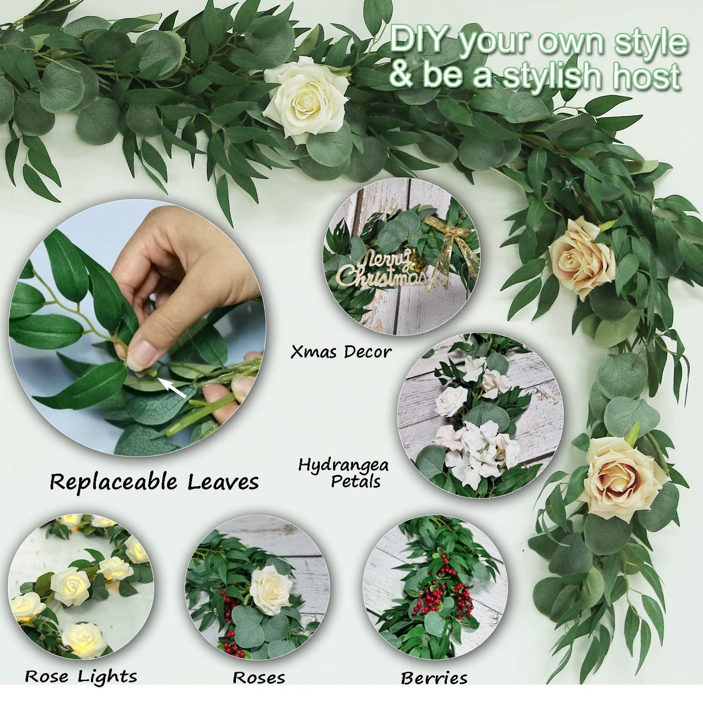 Trimgrace 2 Pack Artificial Eucalyptus Garland Each 6.5 FT Faux Greenery Garland for Wedding Mantle Table Runner DIY Garlands Decor
