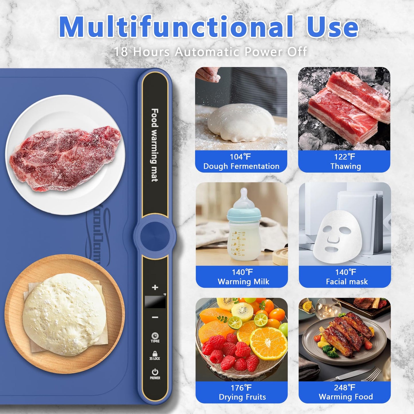 Warming Mat for Food, Food Warming Mat, Electric Warming Tray for Buffets Party, 6 Gear Timed 9 Gear Temperature Controlled 18H Auto Power Off Full Surface Rapid Heating Mat for Food, Home Daily Use
