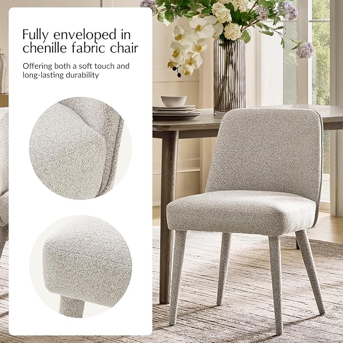 HULALA HOME Modern Dining Chairs Set of 4，Taupe Fully Chenille Upholstered Dining Room Chairs Set with Foot Peg, Solid Wood Frame, Armless Kitchen Accent Chairs for Living Room Bedroom Reception