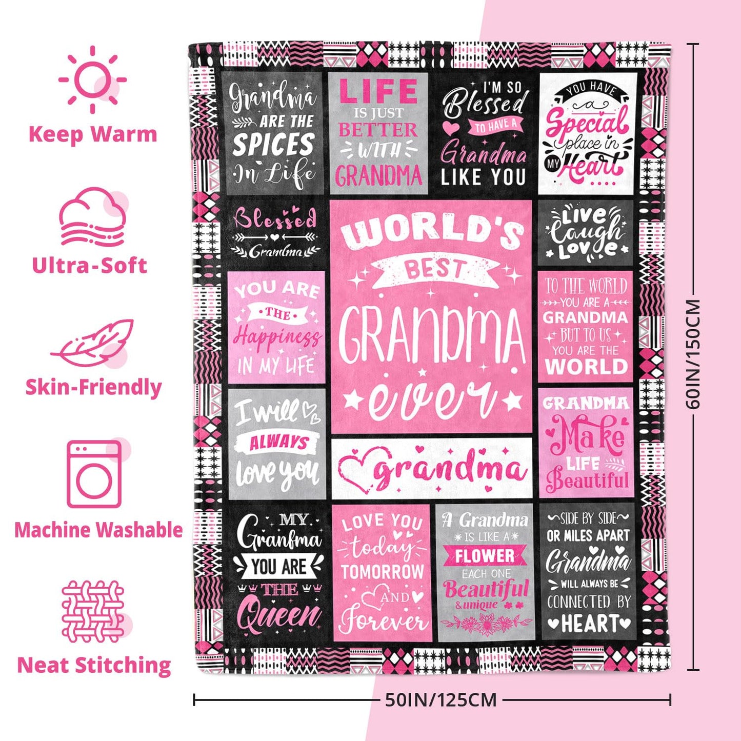 PVDSAVE Birthday Gifts for Grandma from Granddaughter - Christmas Mothers Day Birthday Gifts for Grandma from Grandchildren - Great Grandmas Gift - Grandmother Nana Gigi Gram Grandmas Blanket 50"x60"
