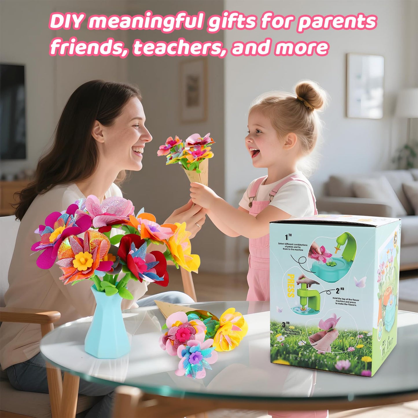 Flower Craft Kits for Girls - Arts and Crafts for Kids Ages 4-8, Gifts for 4 5 6 7 8 9 Year Old Girls, Mess-Free Art Craft Activity Toys, Kids Flower Making Kit, DIY Creative Toys Gifts for Toddler