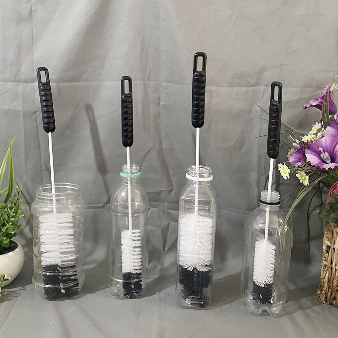 Coralpearl Bottle Brushes Thin Long Handle X 4, Utility Skinny Wire Cleaner Set Big Small, Bendable Flexible for Cleaning Narrow Neck Water, Beer, Wine, Baby Bottles, Pipes, Tubes, Hoses, and Flasks