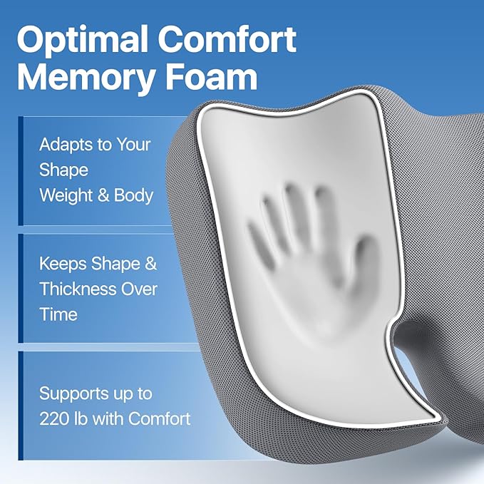 CJACSOC Seat Cushion, Extra Large Memory Foam Cushion for Office Chair Cushions, Ergonomic Cushions Pad Pillow for Pressure Relief Sciatica & Pain Relief for Long Sitting, Grey