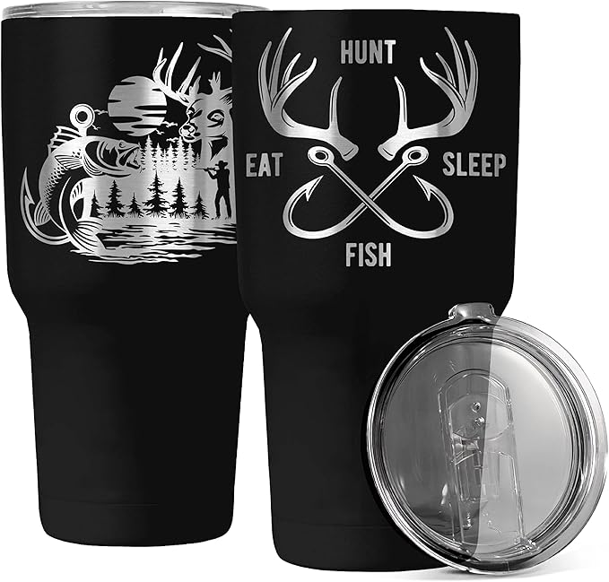 Flaskimo Fishing and Hunting Gifts For Men and Women | 30oz Hunting and Fishing Tumbler | Gifts for Dad with Sliding Lid a...
