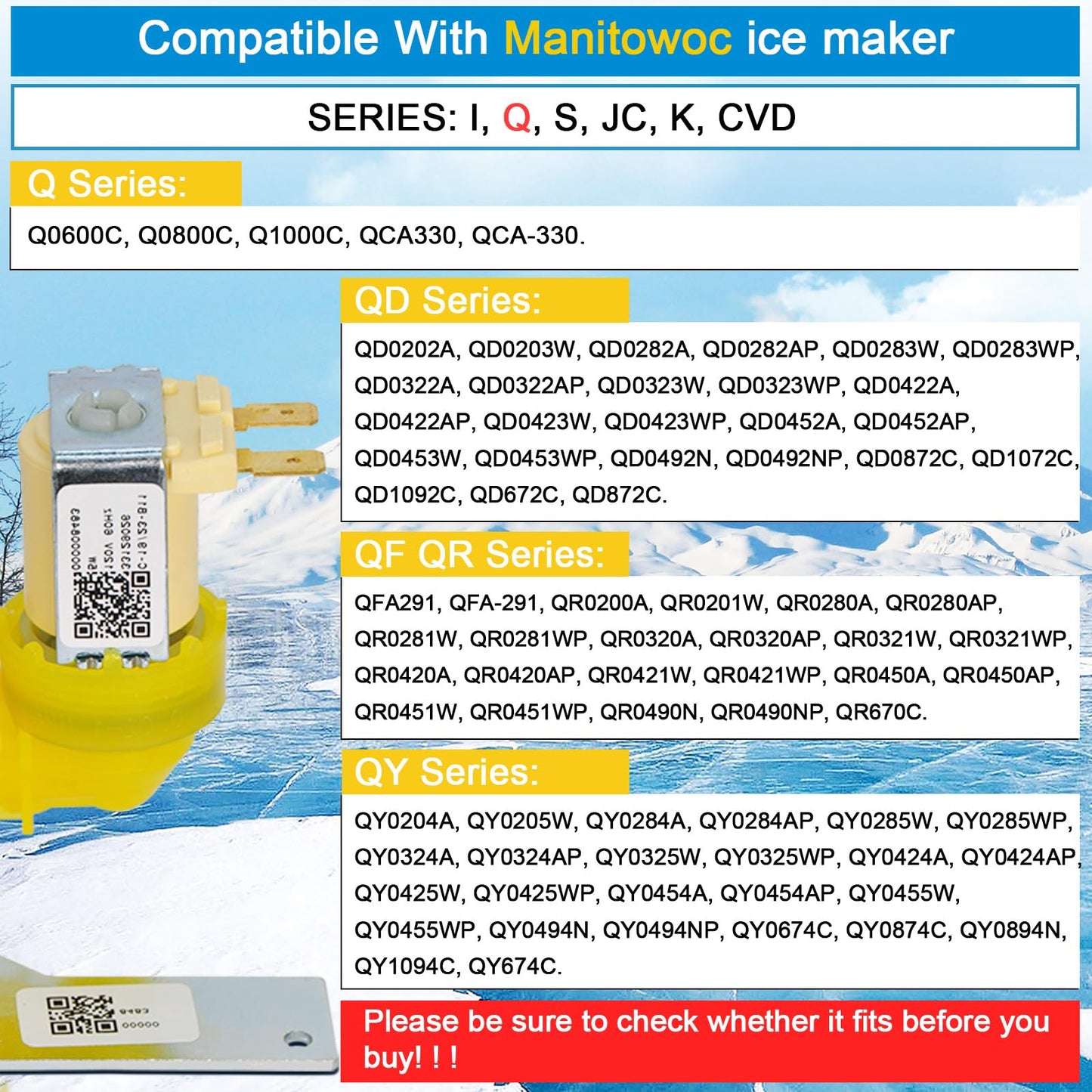 000009123 IH9123 33129026 water inlet valve for manitowoc ice machines, 120V 60Hz 5W fits for I, IB, S, SD, JC, QR, SD and K Series ice machines parts