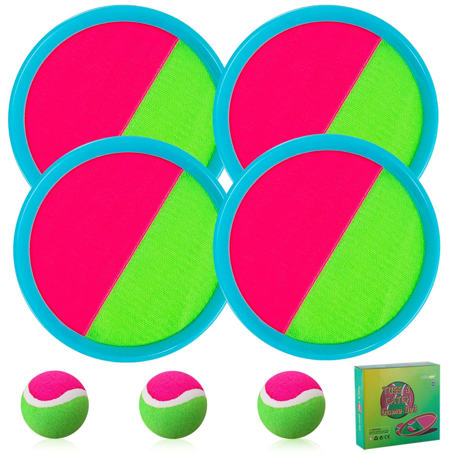 Outdoor Games for Kids - Outside Toys for Kids Ages 4-8, Toss and Catch Ball Set, with 4 Paddles 3 Balls, and 1 Storage Bag, Yard Games Boys Girls Birthday Gifts New Year Gifts- 4 Blue