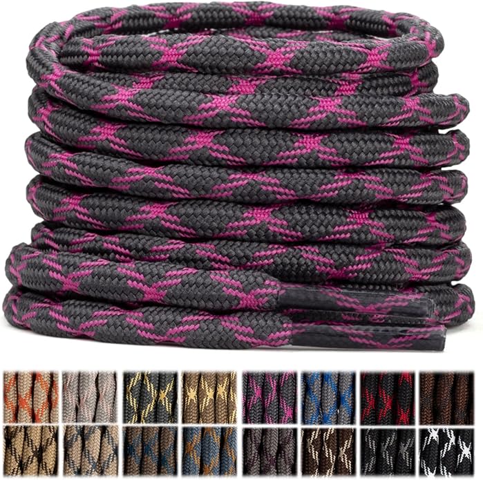 Stepace Wave Round Boot Laces [2 Pairs] Heavy Duty Shoelaces,Work Boots & Hiking Shoes