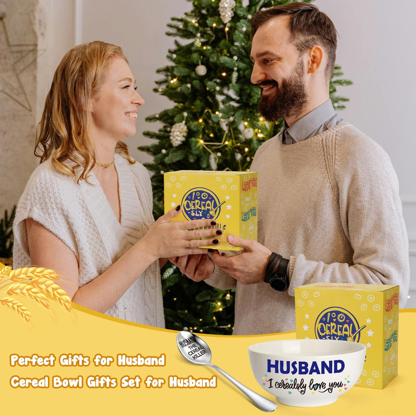 YEUYUQIU Gifts for Husband - Husband Gifts from Wife - Wedding Anniversary, Husband Cereal Bowl and Cereal Killer Spoon Set - I Love You Gifts for Him - Christmas Birthday Gifts for Husband