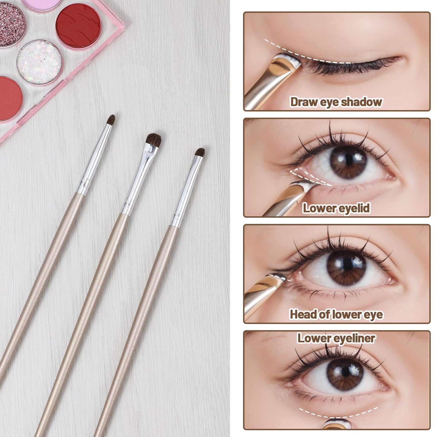 3 Pcs Eyeliner Smudge Brush Flat Eyeliner Brush for Eyeshadow Brushes Mini Eyeliners Brushes Fit Powder Gel Cream Liquid Conceal